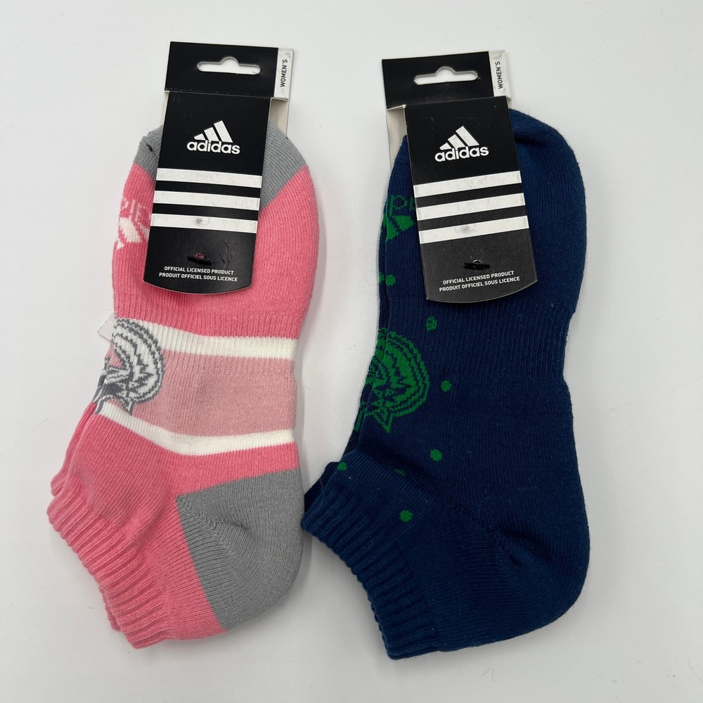 Adidas Vancouver Canucks Womens 2 Pack No Show Socks Pink Navy Graphic OSFA‎ NEW